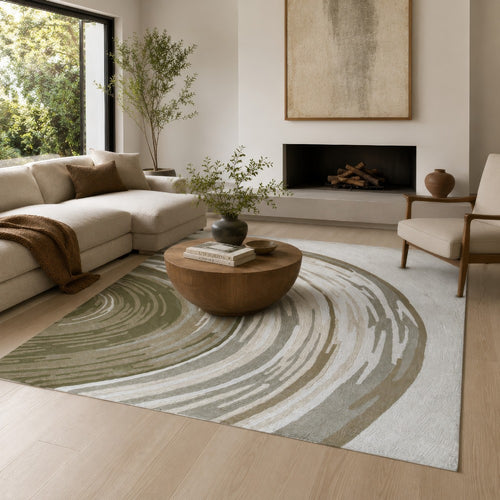 Rizzy Large Area Rug, Brown-Gray Abstract Ripple Patterns, Ivory Wool 8x10