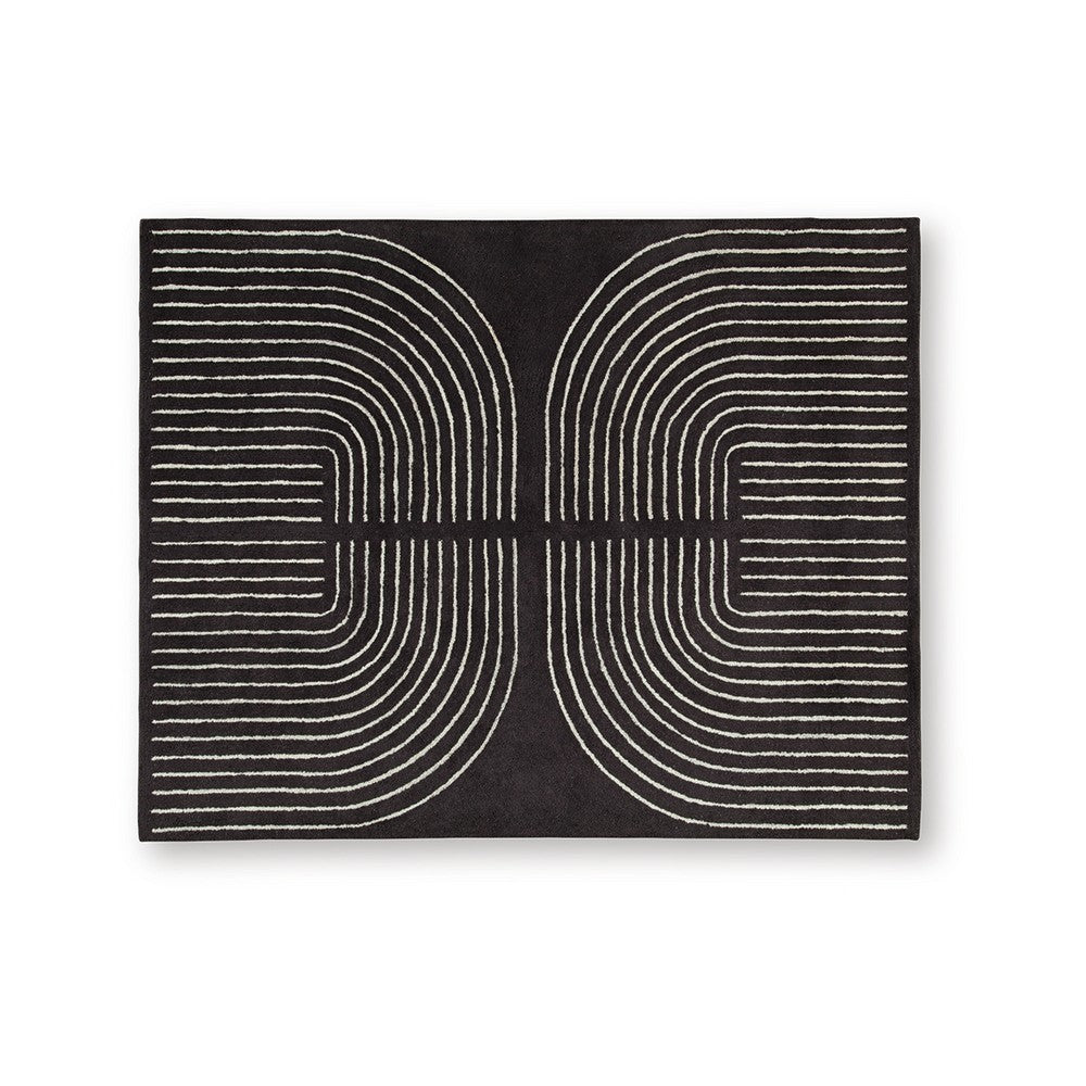 Edon Large Area Rug with Ivory Geometric Statement Design, Black Wool 8x10