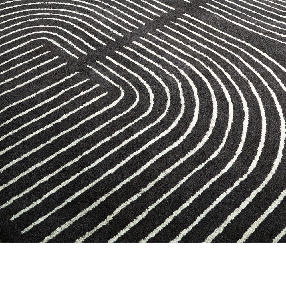 Edon Large Area Rug with Ivory Geometric Statement Design, Black Wool 8x10