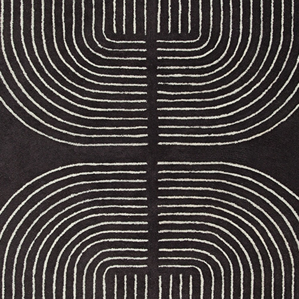 Edon Large Area Rug with Ivory Geometric Statement Design, Black Wool 8x10