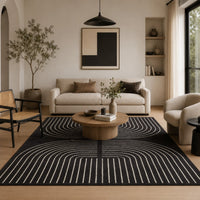 Edon Large Area Rug with Ivory Geometric Statement Design, Black Wool 8x10