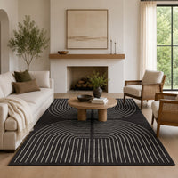 Edon Large Area Rug with Ivory Geometric Statement Design, Black Wool 8x10