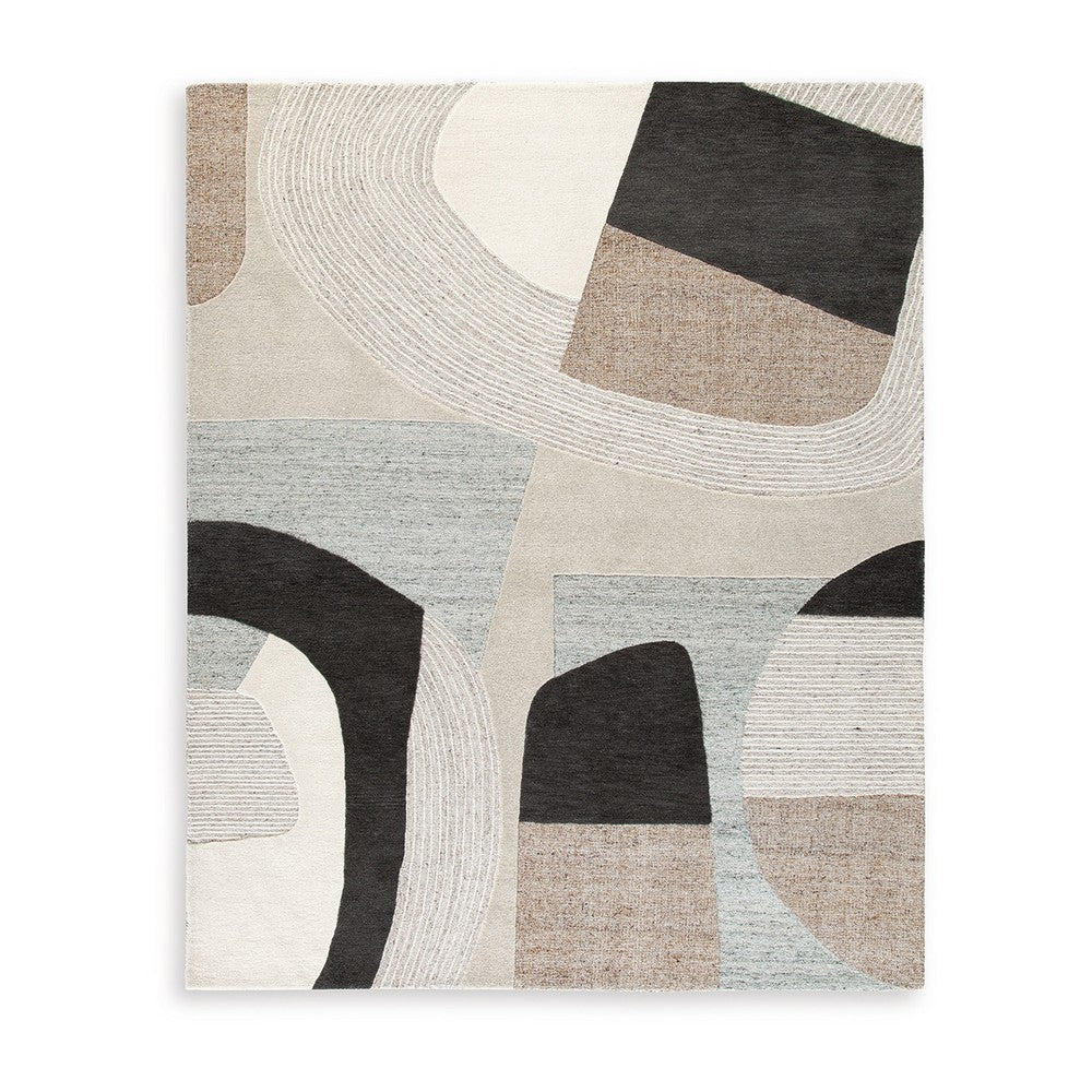 Edric Hand-Tufted Large Area Rug, Neutral Abstract Geometric Patterns 8x10