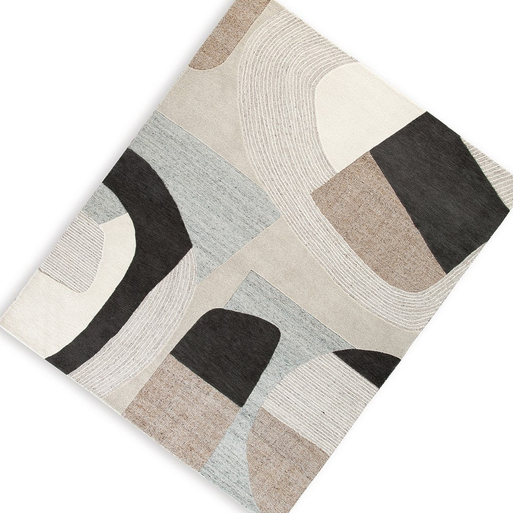 Edric Hand-Tufted Large Area Rug, Neutral Abstract Geometric Patterns 8x10