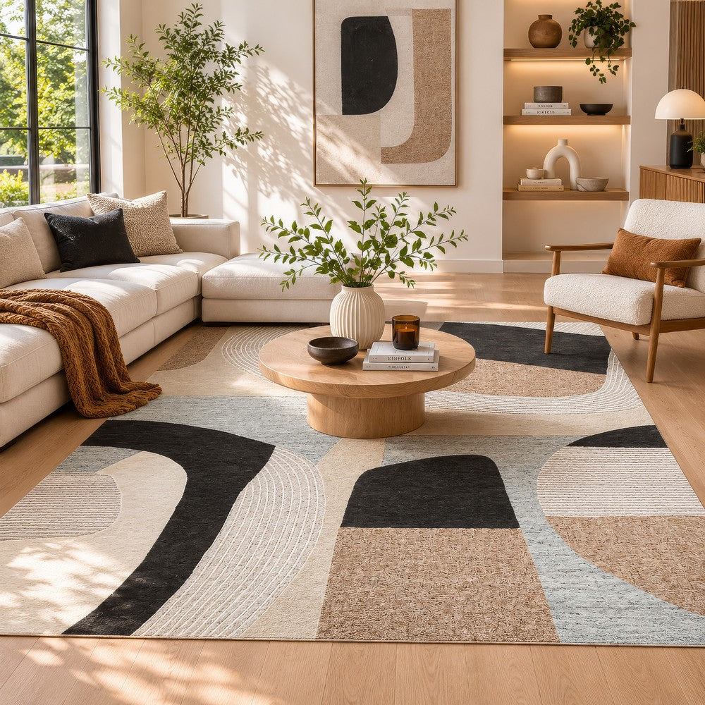 Edric Hand-Tufted Large Area Rug, Neutral Abstract Geometric Patterns 8x10