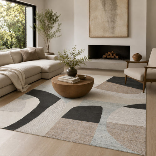 Edric Hand-Tufted Large Area Rug, Neutral Abstract Geometric Patterns 8x10