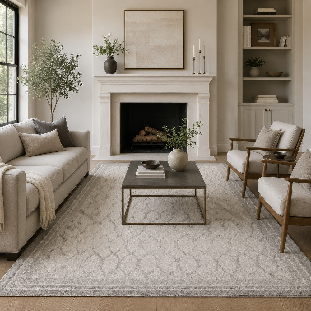 Winie Large Area Rug, Trellis Patterns, Hand-Tufted, Gray Wool 8x10