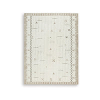 Dotty Hand-Tufted Large Area Rug, Bordered and Geometric Design, Cream Wool 8x10