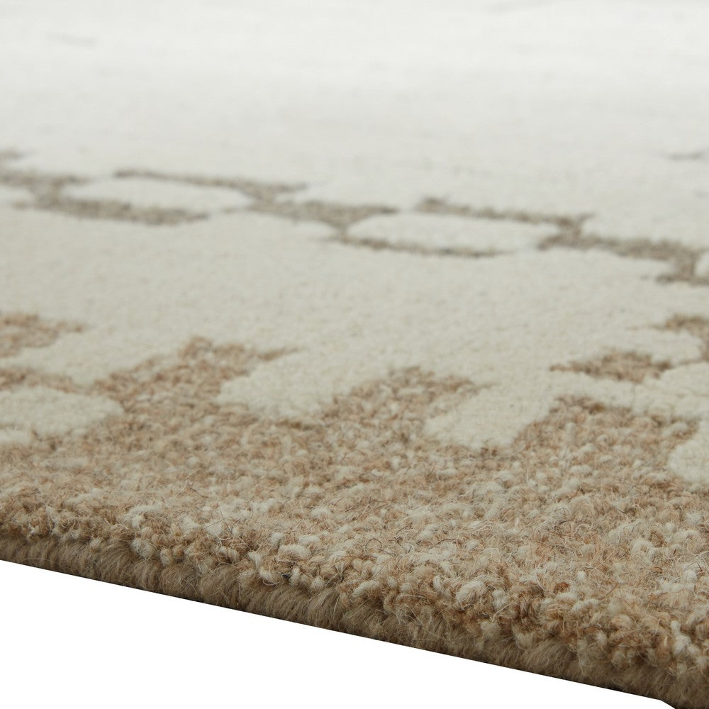 Dotty Hand-Tufted Large Area Rug, Bordered and Geometric Design, Cream Wool 8x10