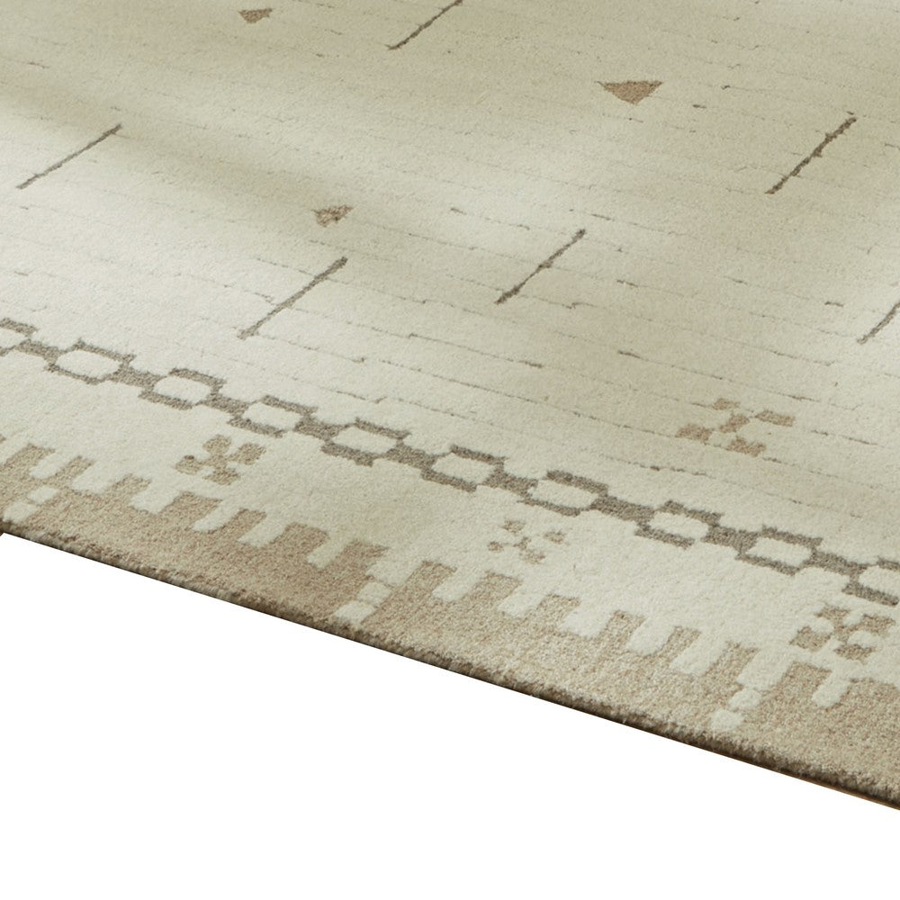 Dotty Hand-Tufted Large Area Rug, Bordered and Geometric Design, Cream Wool 8x10