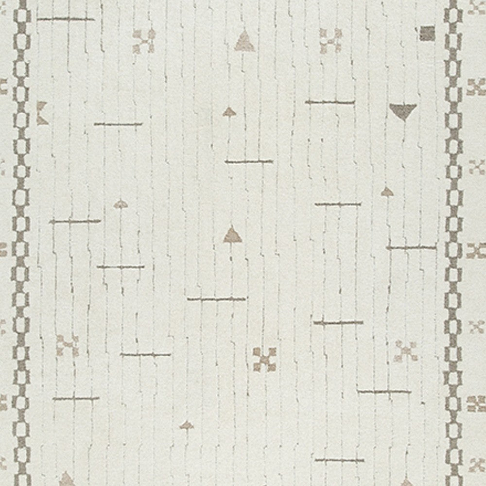 Dotty Hand-Tufted Large Area Rug, Bordered and Geometric Design, Cream Wool 8x10