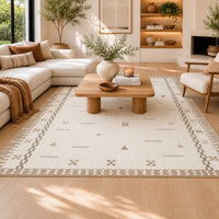 Dotty Hand-Tufted Large Area Rug, Bordered and Geometric Design, Cream Wool 8x10