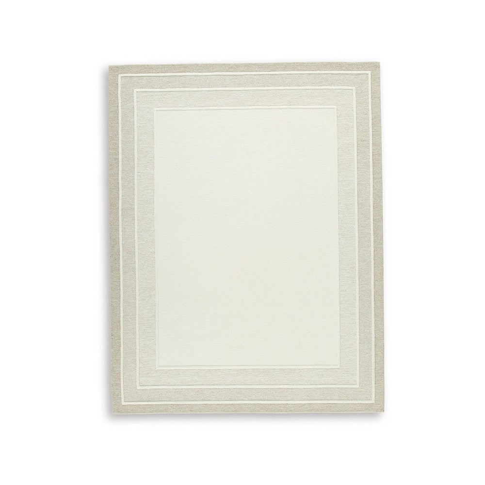 Teena Hand-Tufted Large Area Rug with Bordered Design, Ivory-Tan Wool 8x10