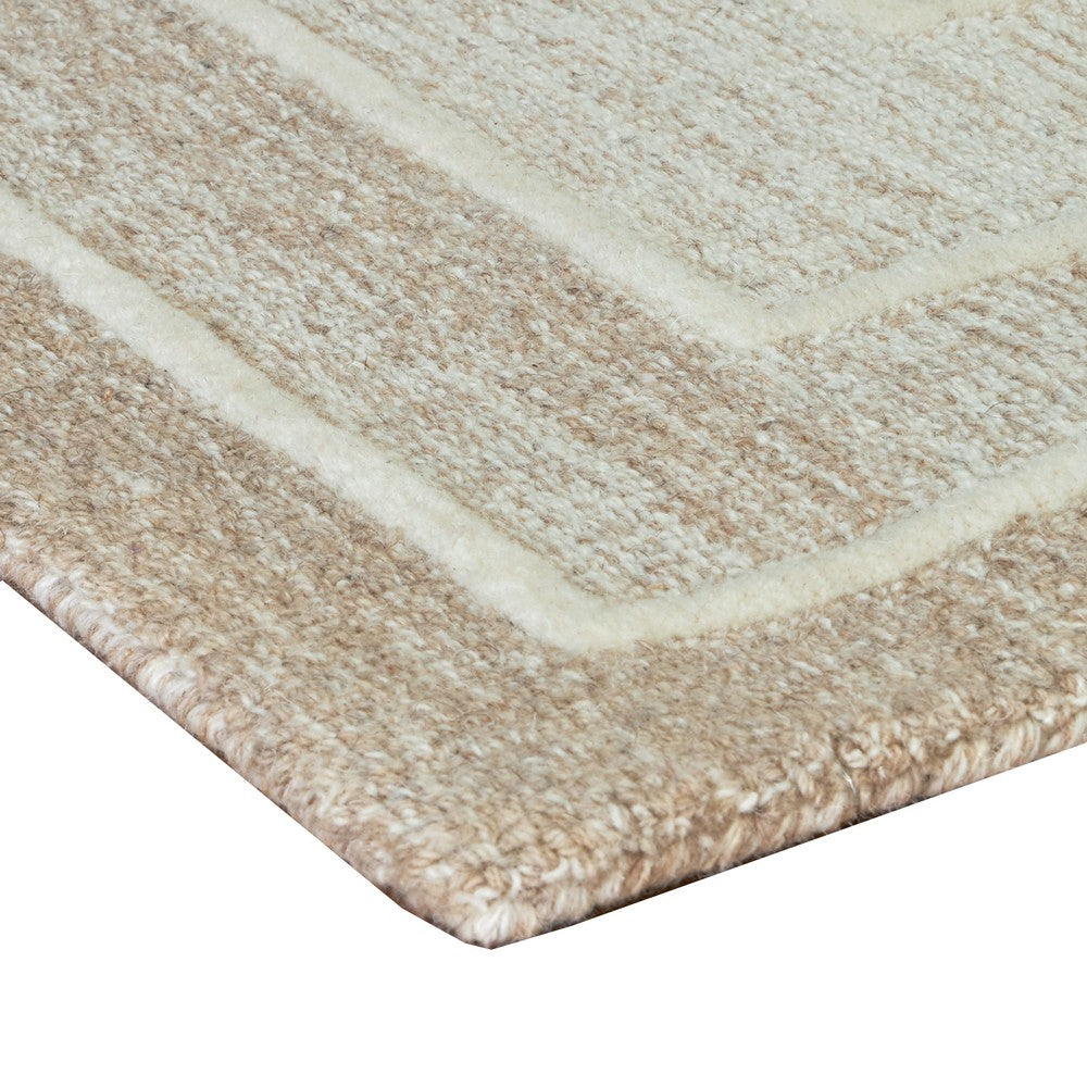 Teena Hand-Tufted Large Area Rug with Bordered Design, Ivory-Tan Wool 8x10