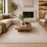 Teena Hand-Tufted Large Area Rug with Bordered Design, Ivory-Tan Wool 8x10