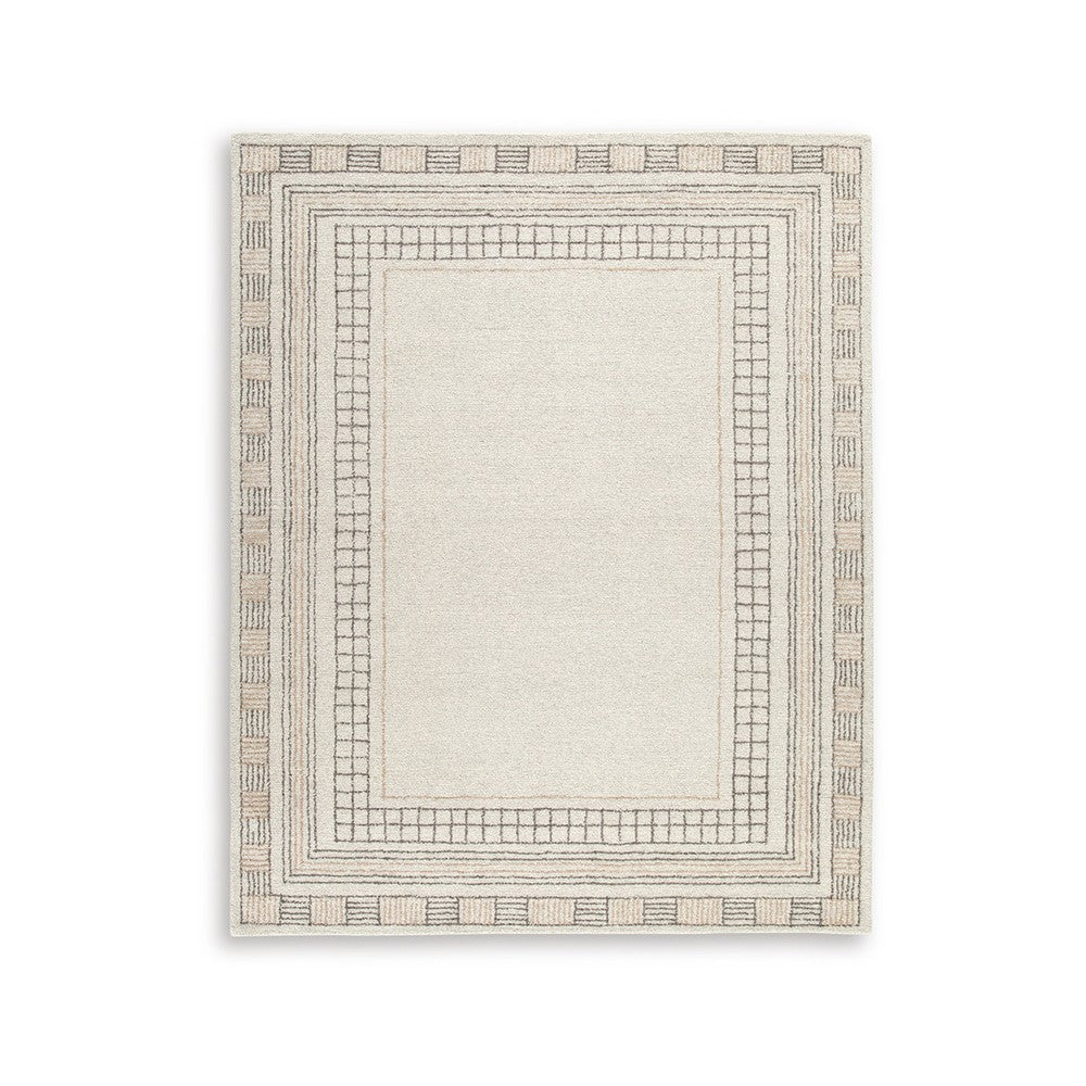 Adam Large Rug with Border Design, Jute and Wool, Brown-Taupe 8x10