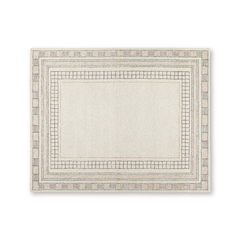 Adam Large Rug with Border Design, Jute and Wool, Brown-Taupe 8x10