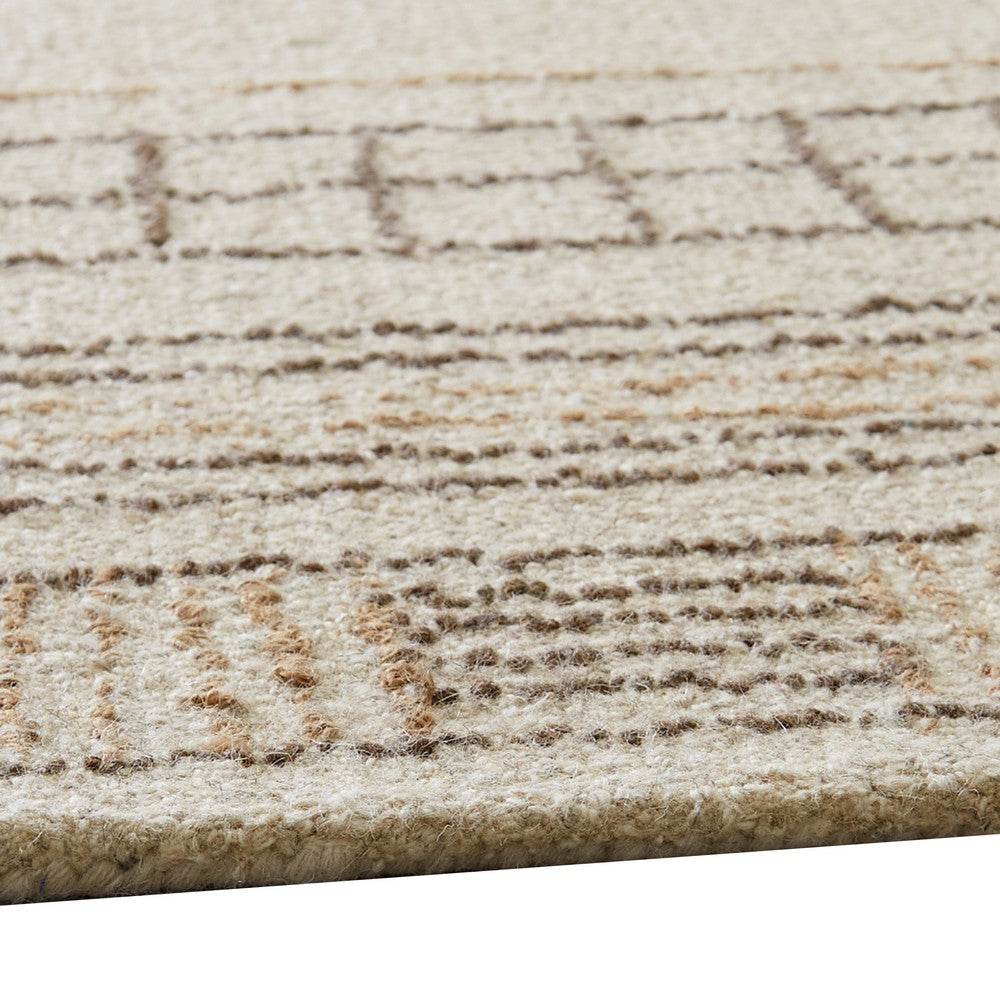 Adam Large Rug with Border Design, Jute and Wool, Brown-Taupe 8x10