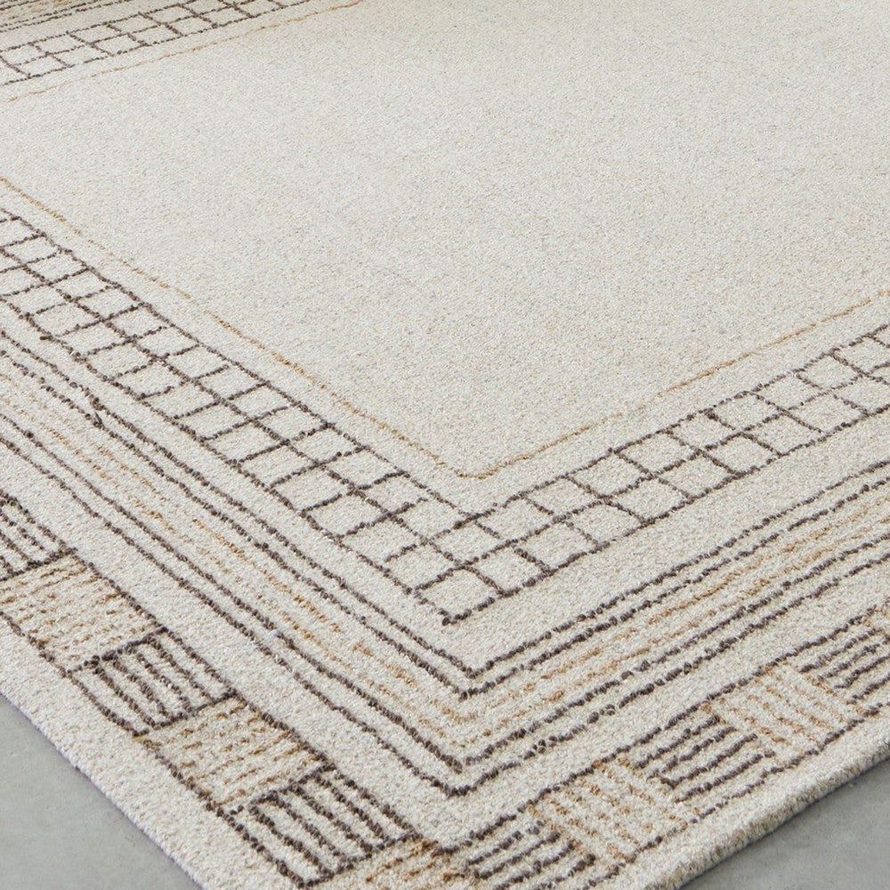 Adam Large Rug with Border Design, Jute and Wool, Brown-Taupe 8x10