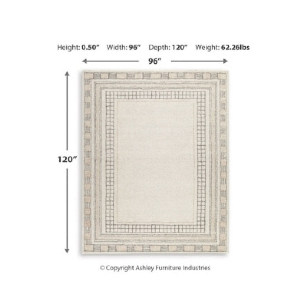 Adam Large Rug with Border Design, Jute and Wool, Brown-Taupe 8x10