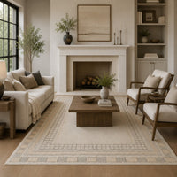 Adam Large Rug with Border Design, Jute and Wool, Brown-Taupe 8x10