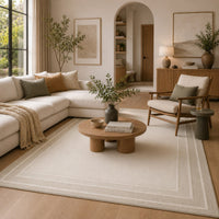 Adam Large Rug with Border Design, Jute and Wool, Brown-Taupe 8x10