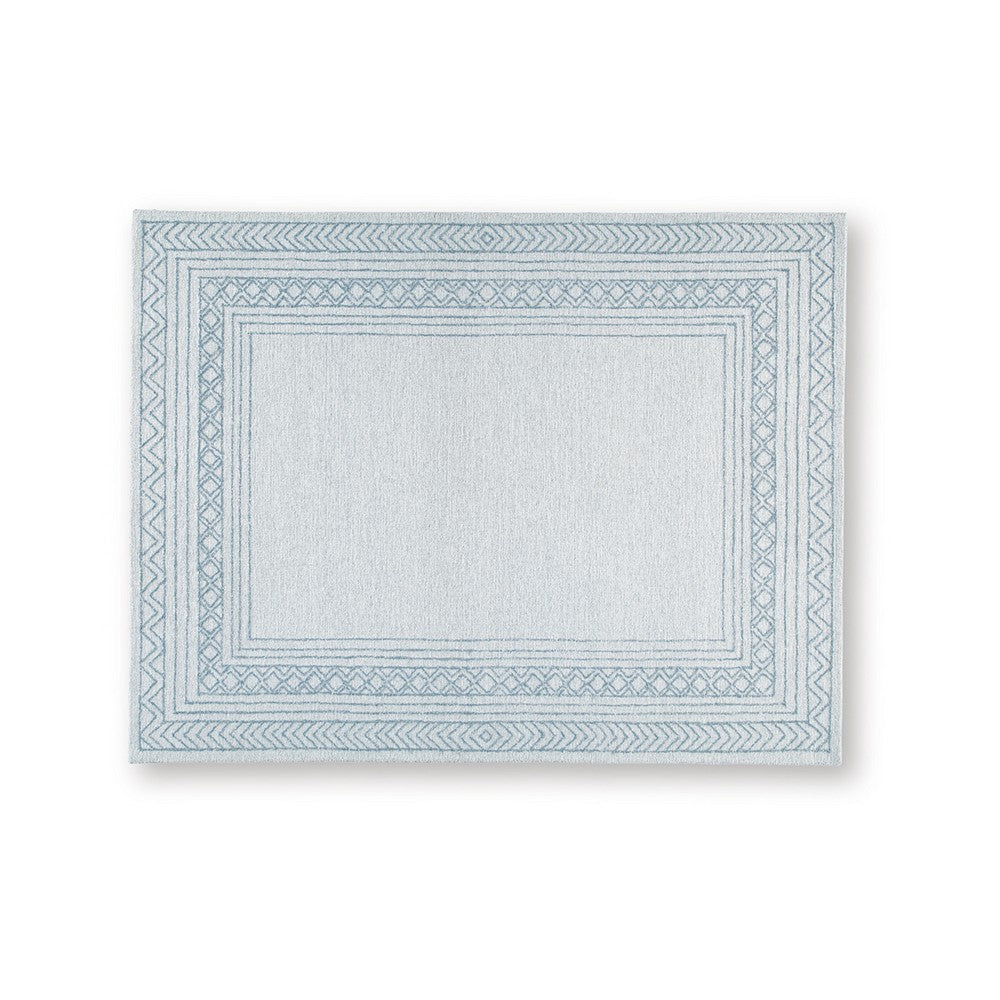 Hazel Hand-Tufted Large Area Rug, Chevron-Diamond Motifs, Blue-Ivory Wool 8x10