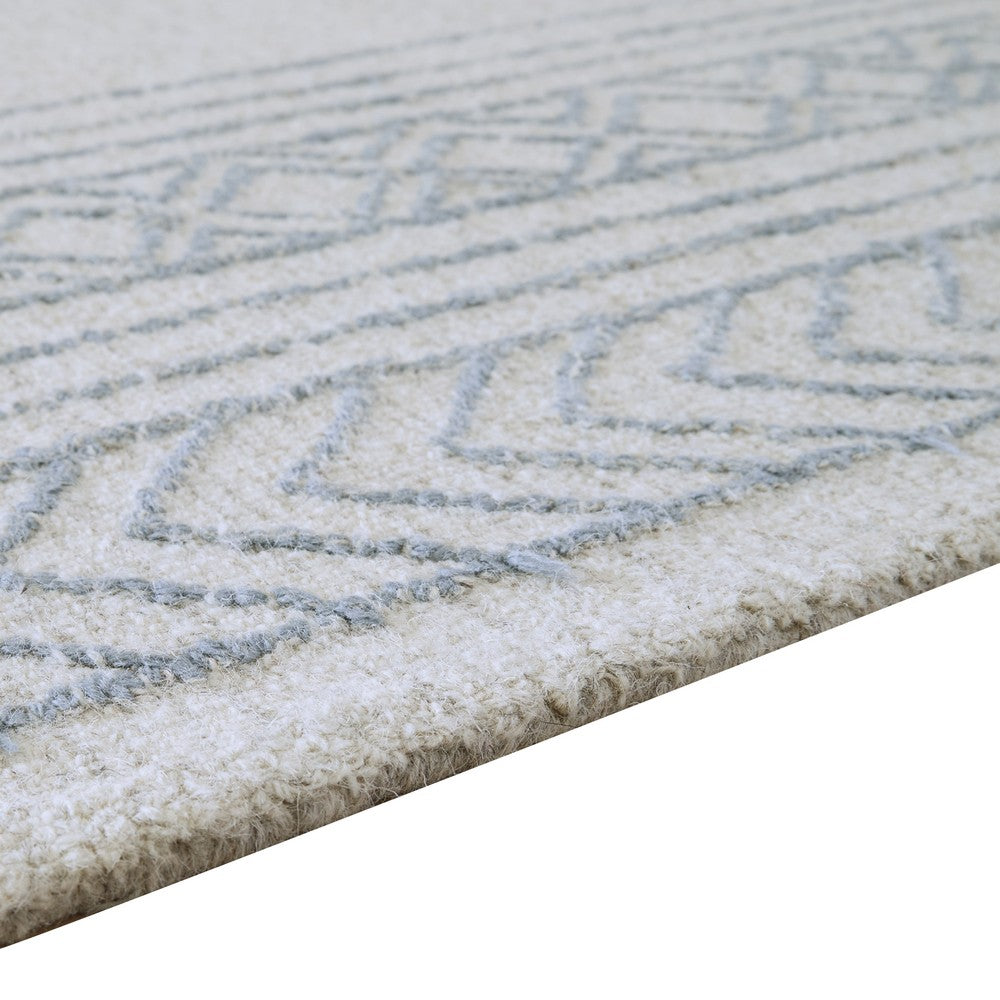 Hazel Hand-Tufted Large Area Rug, Chevron-Diamond Motifs, Blue-Ivory Wool 8x10