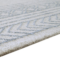 Hazel Hand-Tufted Large Area Rug, Chevron-Diamond Motifs, Blue-Ivory Wool 8x10