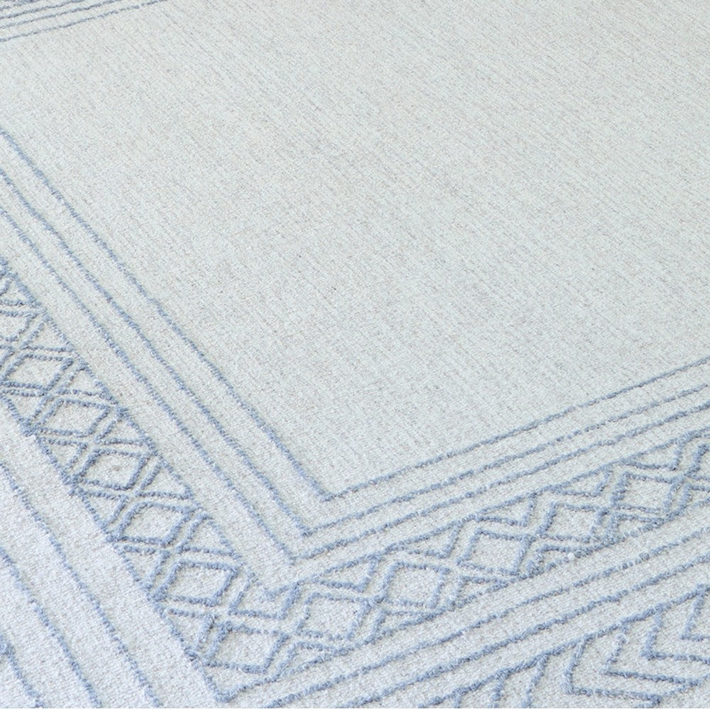 Hazel Hand-Tufted Large Area Rug, Chevron-Diamond Motifs, Blue-Ivory Wool 8x10