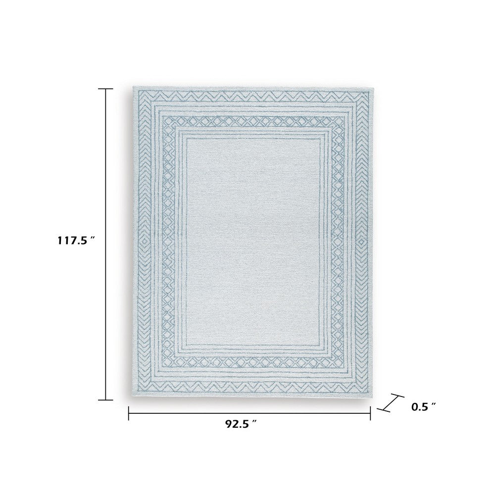 Hazel Hand-Tufted Large Area Rug, Chevron-Diamond Motifs, Blue-Ivory Wool 8x10