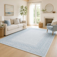 Hazel Hand-Tufted Large Area Rug, Chevron-Diamond Motifs, Blue-Ivory Wool 8x10