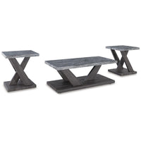 Brenda 3Pc Coffee Table Set with Casters, Faux Marble Top, Gray Wood