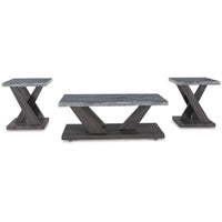 Brenda 3Pc Coffee Table Set with Casters, Faux Marble Top, Gray Wood