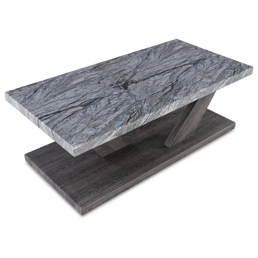 Brenda 3Pc Coffee Table Set with Casters, Faux Marble Top, Gray Wood