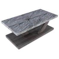 Brenda 3Pc Coffee Table Set with Casters, Faux Marble Top, Gray Wood