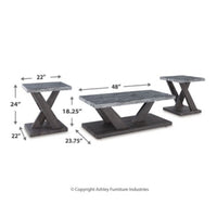 Brenda 3Pc Coffee Table Set with Casters, Faux Marble Top, Gray Wood