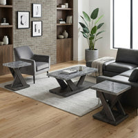Brenda 3Pc Coffee Table Set with Casters, Faux Marble Top, Gray Wood