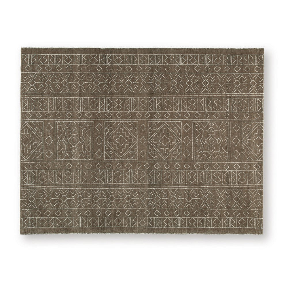 Amina Large Area Rug with Aztec-Inspired Pattern, Brown-Ivory Wool 8x10