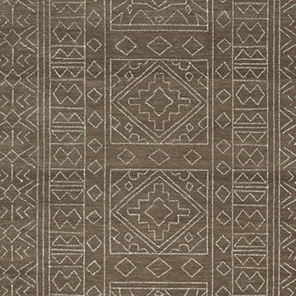 Amina Large Area Rug with Aztec-Inspired Pattern, Brown-Ivory Wool 8x10