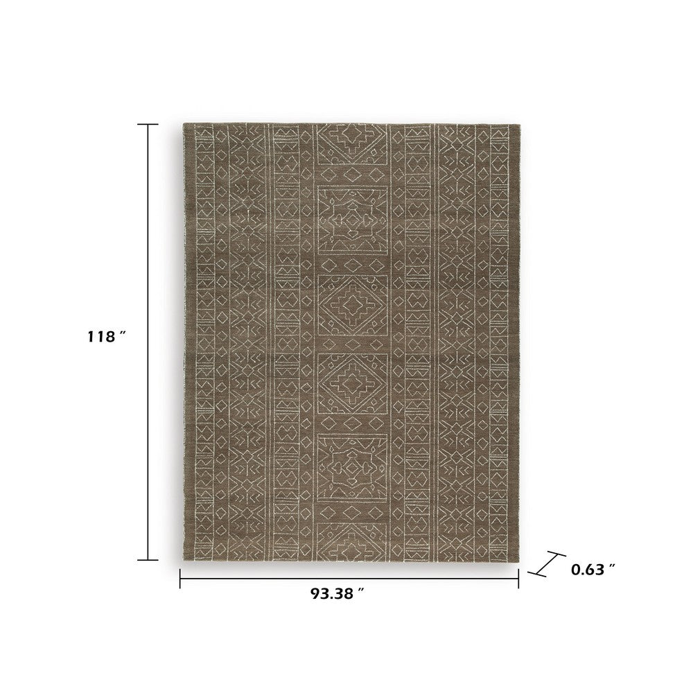 Amina Large Area Rug with Aztec-Inspired Pattern, Brown-Ivory Wool 8x10