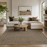 Amina Large Area Rug with Aztec-Inspired Pattern, Brown-Ivory Wool 8x10
