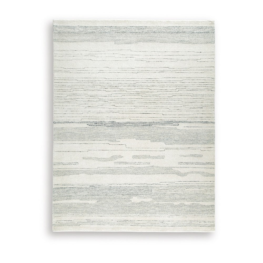 Genie Hand-Tufted Large Area Rug, Abstract Striped Patterns, Ivory Blue Wool 8x10