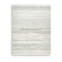Genie Hand-Tufted Large Area Rug, Abstract Striped Patterns, Ivory Blue Wool 8x10