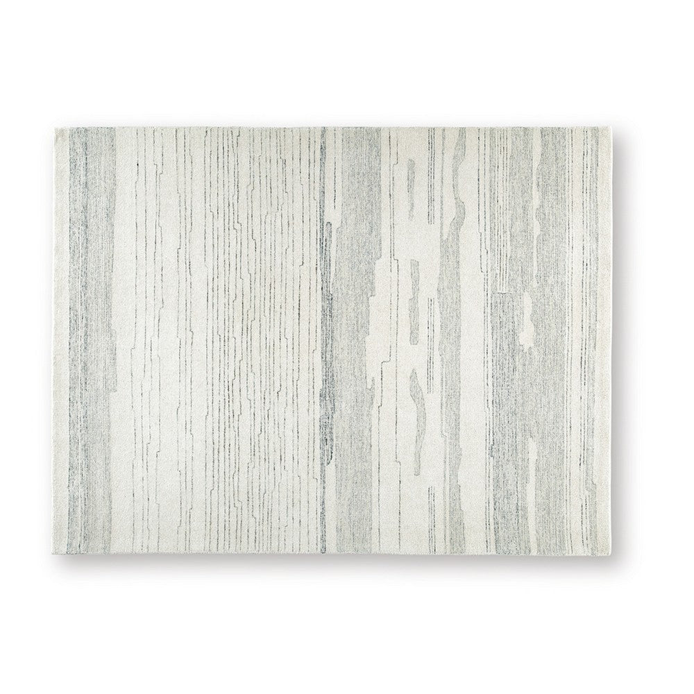 Genie Hand-Tufted Large Area Rug, Abstract Striped Patterns, Ivory Blue Wool 8x10