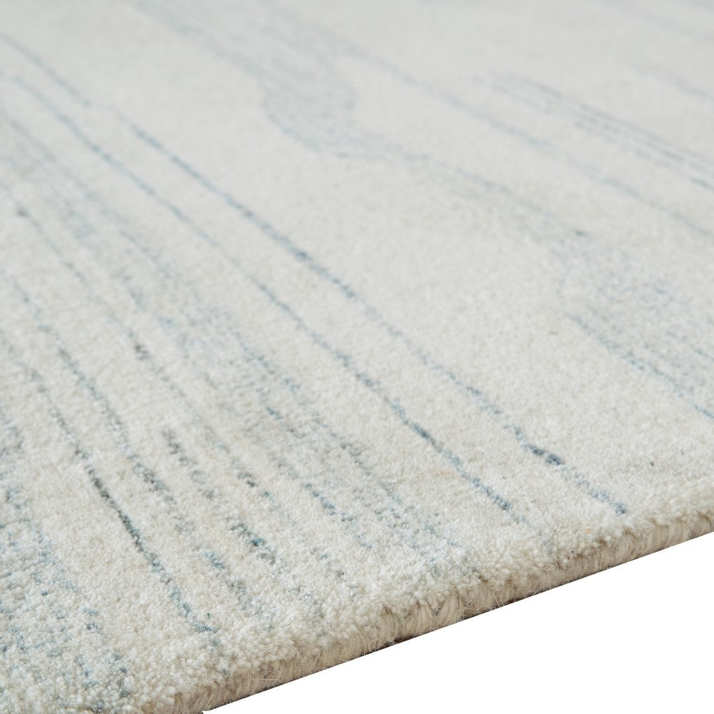 Genie Hand-Tufted Large Area Rug, Abstract Striped Patterns, Ivory Blue Wool 8x10