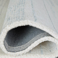 Genie Hand-Tufted Large Area Rug, Abstract Striped Patterns, Ivory Blue Wool 8x10