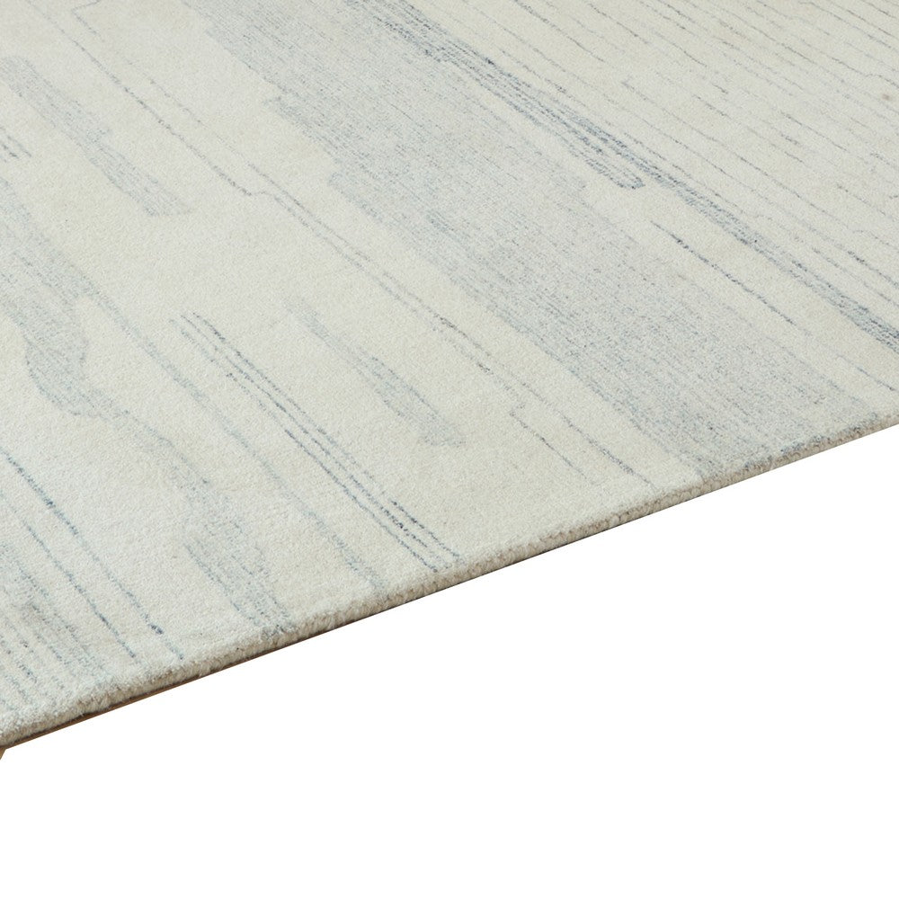 Genie Hand-Tufted Large Area Rug, Abstract Striped Patterns, Ivory Blue Wool 8x10