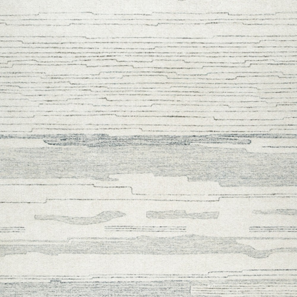 Genie Hand-Tufted Large Area Rug, Abstract Striped Patterns, Ivory Blue Wool 8x10