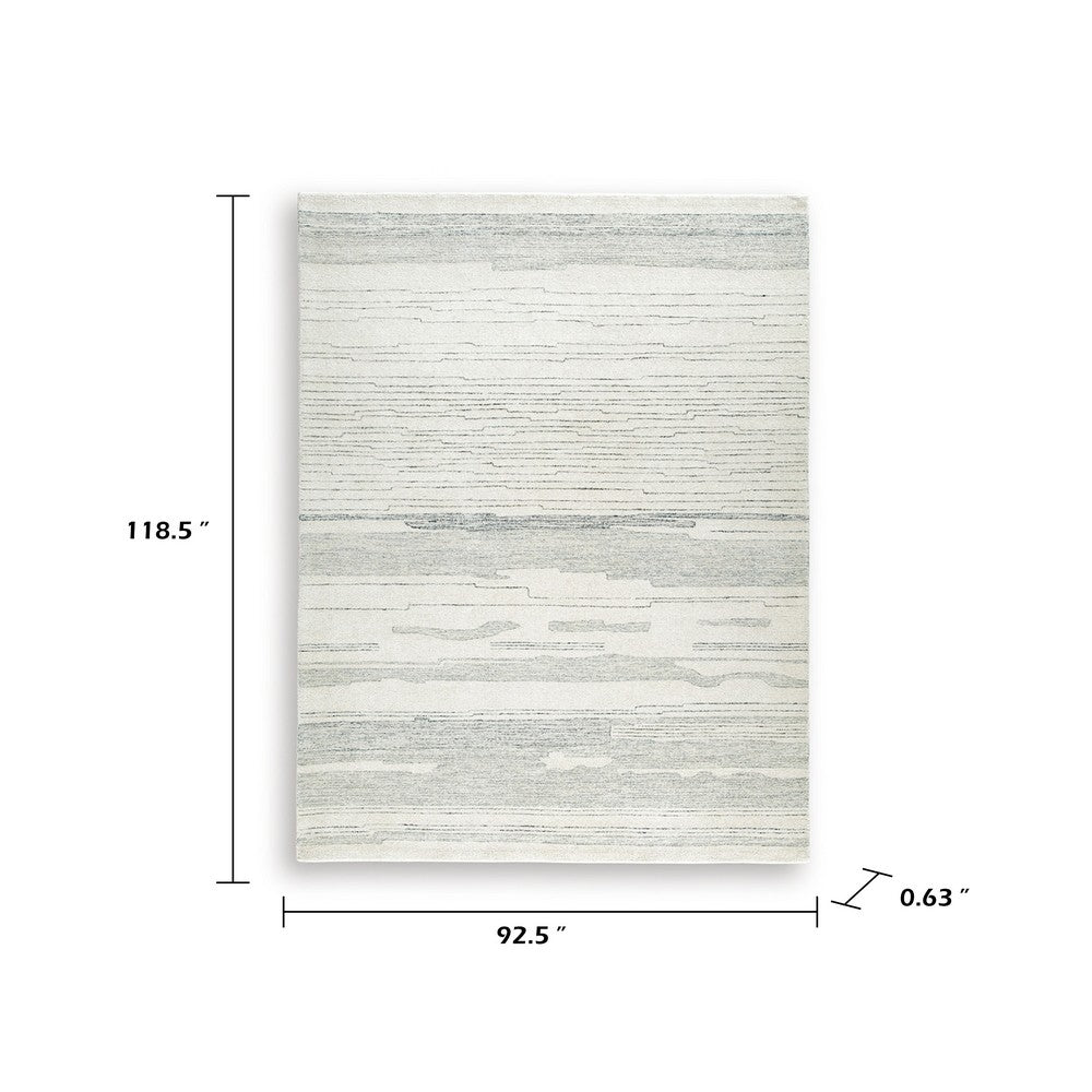 Genie Hand-Tufted Large Area Rug, Abstract Striped Patterns, Ivory Blue Wool 8x10